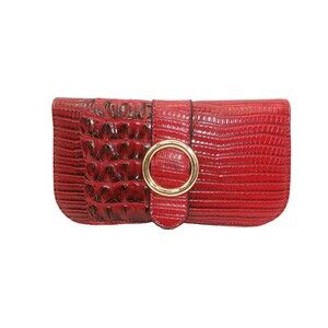 Women’s Guang Tong Wallet Red Croco Leather? Clutch Change Purse Gold Buckle 7x4
